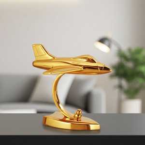 Ornement de bureau Art Déco en aluminium doré, motif avion géométrique, léger, pour la maison, le bureau, Diwali, la remise des diplômes, et projets DIY - Product Image 1