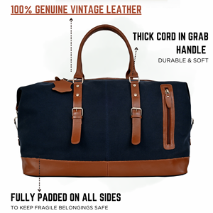 Bolsa de Lona Plegable de Gran Capacidad, Color Azul Marino, con Cierre, de Alta Calidad, Unisex, para Viajes de Fin de Semana, con Detalles en Cuero Genuino y Poliéster - Product Image 2