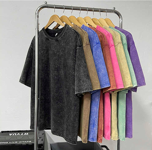 Mens Acid Wash Vintage Oversized Faded Cotton Streetwear Casual Loose Fit Distressed Washed T-Shirt Front Logo High Street Style - Product Image 3