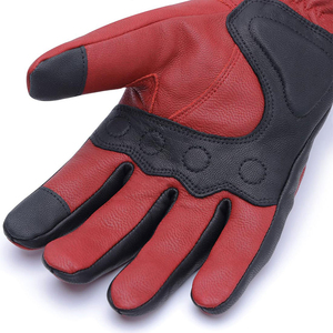 Leather Full <b>Finger</b> Racing Gloves With Adjustable Wrist <b>Strap</b> For Riding Unisex Red And Black Panelled Design - Product Image 5