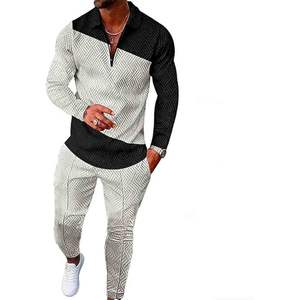 Ensemble de survêtement polo pour homme, manches longues, 2 pièces, tenue de jogging tendance, ensemble décontracté confortable pour homme - Product Image 1