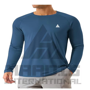 T-shirt décontracté pour homme à col rond et manches longues, tissu tricoté respirant, 200 grammes, 100% polyester, séchage rapide - Product Image 1