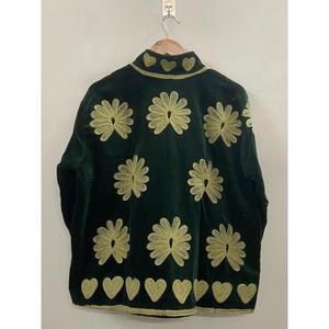 Hand Embroidered Velvet <b>Knitted</b> Cotton Jacket Women Mandarin Collar Full Sleeve Floral <b>Pattern</b> Open Front Prairie Winter/Spring - Product Image 5