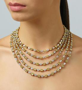 Luxury 18K Solid Gold Diamond Choker <b>Necklace</b> Princess Cut Yellow White Diamond Strand Women Party Jewelry - Product Image 1