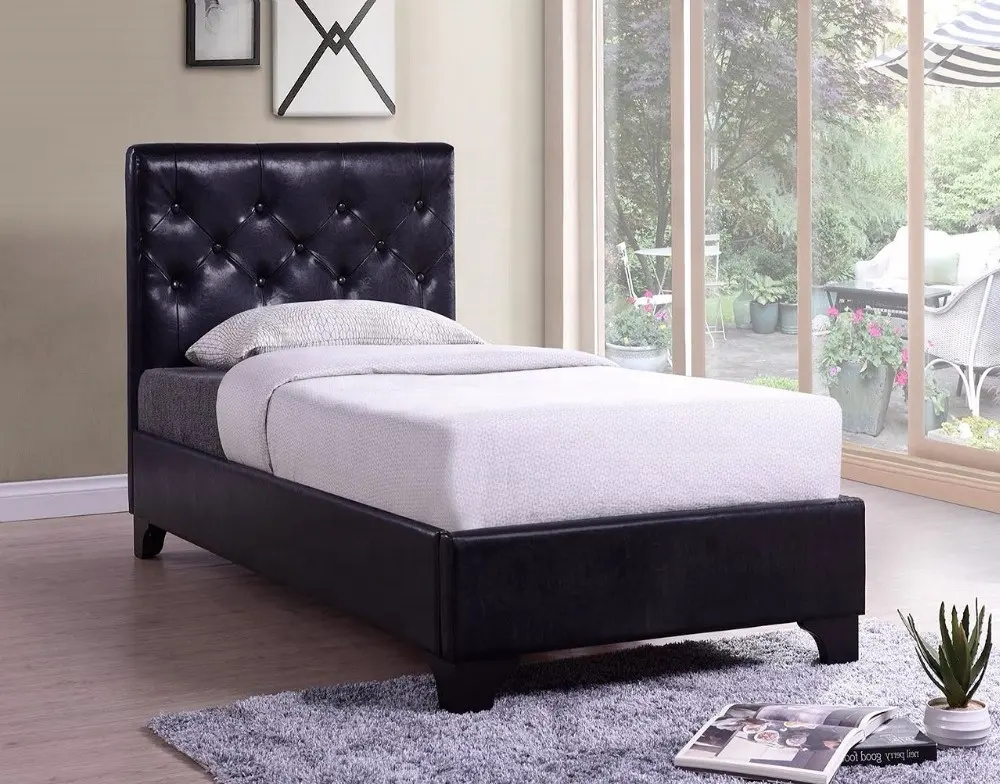 Meuble de chambre à coucher en cuir PU, couleur noire, style simple, avec boutons