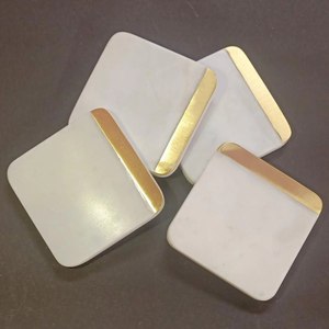 Minimalist Style <b>Square</b> Marble Coaster <b>Set</b> With Gold Edge Non-Slip Mats & Pads Coffee And Wine Table Decor Placemat Accessories - Product Image 1