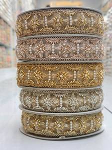 Bordure en dentelle métallique brodée en polyester avec perles, lavable, or et argent, pour vêtements, textiles de maison, sacs, chaussures, décoration - Product Image 1