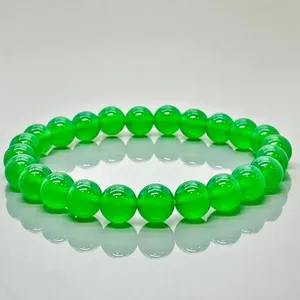 Natural Green Onyx 8mm Ball-Shaped Smooth AAA Grade Beads Trendy Unisex Gift <b>Stretch</b> <b>Bracelet</b> for Hinduism Occasions - Product Image 3