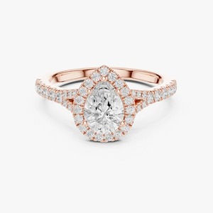 Anillo de compromiso de oro amarillo de 9K con diamante de laboratorio de 1 quilate talla pera, halo y tallo dividido, joyería nupcial pavé al por mayor - Product Image 6