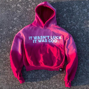 Sudadera con Capucha Azul Extra Grande Personalizada con Gráfico 'No fue suerte, fue Dios', 100% Algodón, Gruesa, Unisex, Estilo Urbano - Product Image 2