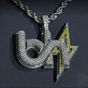 Iced Out Moissanite Letter Name <b>Pendant</b> 925 <b>Silver</b> Hip Hop Style Themed Charms Everyday Wear Micro Insert <b>Initial</b> Letter <b>Pendant</b> - Product Image 5