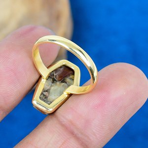 Bague en argent sterling 925 plaqué or 18 carats avec pierre précieuse œil de chat en cuivre naturel - Product Image 4