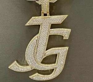 Pendentif JG personnalisé avec nom, en moissanite blanche VVS taille brillant ronde, plaqué argent 925, serti clos, style Hip Hop, pour soirée - Product Image 1