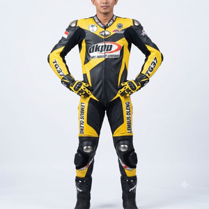 Combinaison de course premium Ramaha pour homme, 1 pièce, en cuir de vache véritable/cuir de kangourou, style MotoCP, combinaison de course sur circuit, niveau de protection 2 - Product Image 1
