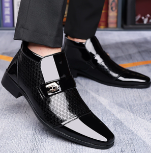Men's Black Patent Leather Oxford Dress Shoes Pointed Toe <b>Slip</b>-<b>On</b> Formal Business Wedding Footwear - Product Image 6