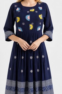 Women Ethnic Print Kurti <b>Dress</b> Floral Embroidered A Line Midi Kurta for Wedding Party Diwali - Product Image 6