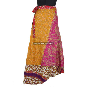 Faldas largas cruzadas de seda tipo sari, color óxido, reversibles, para playa, de 2 capas, de seda mágica, faldas cruzadas largas de seda - Product Image 5