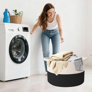 65L <b>Large</b> Woven Cotton Rope Nursery <b>Basket</b>, Laundry <b>Basket</b> Laundry Hamper with Handles,Blanket <b>Basket</b> Storage Bin for Toys - Product Image 5