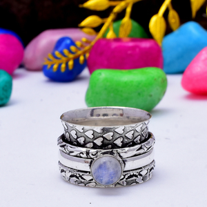 925 Sterling Silver Moonstone <b>Spinner</b> <b>Ring</b> Rainbow Moonstone Fidget <b>Ring</b> Handmade Jewelry for Her - Product Image 2