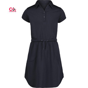 ชุดเดรสแฟชั่นสำหรับเด็กผู้หญิงวัยมัธยม ผ้าโพลีเอสเตอร์/คอตตอนเจอร์ซีย์ คอปกโปโล รูดเชือกที่เอว มีกระเป๋า คุณภาพสูง CARE MASTER - Product Image 1