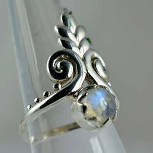 Rainbow Moonstone <b>Ring</b> 925 Sterling <b>Silver</b> Handmade <b>Statement</b> Promise <b>Ring</b> for Women Boho Round June Birthstone Jewelry - Product Image 6