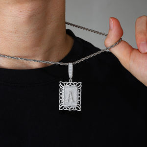Pendentif en acier inoxydable plaqué rhodium avec lettre A sertie de diamants pour homme, bijou de charme hip-hop, cadeau - Product Image 1