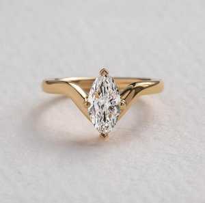 Anillo de compromiso delicado de moissanita con corte de pera de 1.0 quilates, oro macizo de 14K, anillo de promesa de boda elegante, regalos de aniversario para mujer - Product Image 1