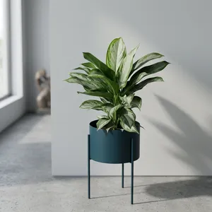 Macetero Metálico Azul Marino Moderno con Soporte Alto, Maceta Minimalista para Interiores y Exteriores, para Hogar, Jardín, Balcón, Patio Contemporáneos - Product Image 5