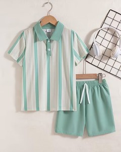 Baby Boys 2pcs Striped Polo Shirt & <b>Shorts</b> Set Summer Casual Breathable Cotton Outfit <b>Short</b> Sleeve Turn-down Collar - Product Image 1