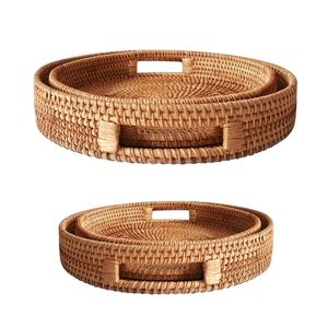 Wicker Rattan <b>Basket</b>/<b>Tray</b> Handmade with Handles for Bathroom Vanity Storage Organizer - Product Image 1