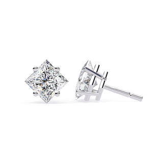 Pendientes de Oro Sólido de 18K con Moissanita Corte Princesa 6x6 mm 2.40 CT, Engaste de 4 Puntas, Joyería Fina Elegante para Mujer - Product Image 5