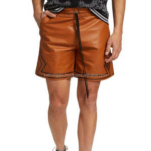 Short de boxe sportif en cuir teint uni pour hommes OEM personnalisé marron respirant avec fermeture à cordon et poches pour l'entraînement - Product Image 2