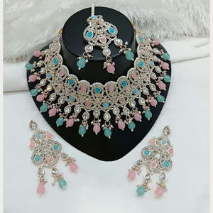 Jewelemarket Fashion Jewelry Set Sparkle Austrian Stone Pearl and Beads Designer Choker Necklace 10575416BLP - Product Image 6