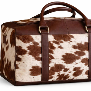 Bolsa de Viaje de Cuero Vacuno, Bolsa de Lona de Cuero Genuino con Cierre, Bolsa de Viaje Portátil de Gran Capacidad (36-55L) Ajustable, Estilo Vintage - Product Image 1