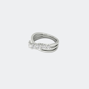 Anillo cruzado de siete piedras con engaste de puntas y corte redondo de 1.00 quilates - Product Image 2