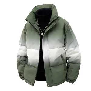 Men's Gradient Color Stand Collar Puffer Jacket Windproof <b>Thick</b> Polyester Wadding Zipper Closure Casual <b>Winter</b> <b>Coat</b> - Product Image 3