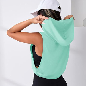 Top deportivo sin mangas con capucha para mujer, elástico y corto, para correr, yoga y entrenamiento - Product Image 2