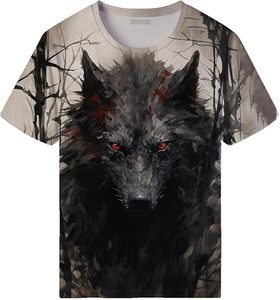Camiseta de Hombre con Estampado de Lobo, Manga Corta, Cuello Redondo, Corte Holgado, Impresión HD, Transpirable, Tejido Casual, 100% Algodón, Estilo Urbano - Product Image 4