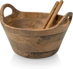 Bol de service en bois fait main avec poignées et cuillères, design en bois naturel, pour servir les aliments, décoration intérieure, bol en bois pour la cuisine - Product Image 5
