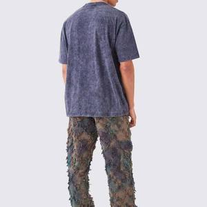 Camiseta de algodón tie-dye oversize para hombre, manga corta, cuello redondo, estilo urbano, tejido jersey, largo regular, color liso, efecto lavado - Product Image 1