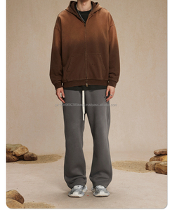 Logo de broderie personnalisé uni 450 GSM poids lourd lavage à l'acide fermeture éclair complète sweat à capuche teint par cravate sweats à capuche - Product Image 6