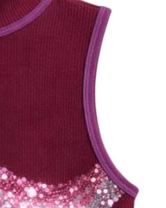 Débardeur côtelé bordeaux personnalisé pour femme avec motif vague en strass, sans manches, décontracté, mode estivale, fabricant sur mesure - Product Image 5