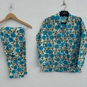 Ensemble de pyjama décontracté pour femmes à imprimé floral été automne 100% coton col en V manches longues respirant doux vêtements de nuit vêtements de détente - Product Image 1