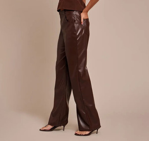 2026 Trendy Women's High Waist Straight Leg PU Leather <b>Pants</b> Solid Color Casual Autumn Full Length Zipper Fly Trousers <b>Pants</b> - Product Image 1
