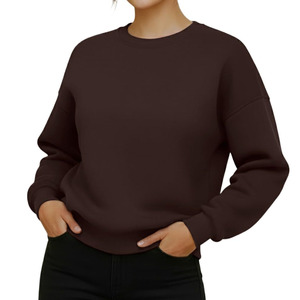 Sudadera de Cuello Redondo para Mujer, Color Sólido, 100% Algodón, Tejido de Punto, Corte Regular, Manga Larga, Transpirable, para Otoño - Product Image 1