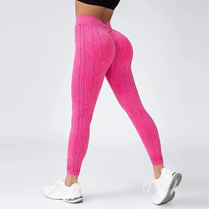 2026 Affordable Price Women Ribbed Seamless Workout <b>Leggings</b> V Back <b>Scrunch</b> <b>Butt</b> Lifting Gym Pants - Product Image 5