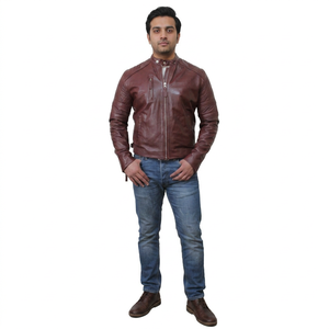 Men's High Quality <b>Slim</b>-<b>Fit</b> Racing <b>Jacket</b> Premium Sheep Skin Leather with Quilted Sleeves and Zipper <b>jacket</b> for men - Product Image 2