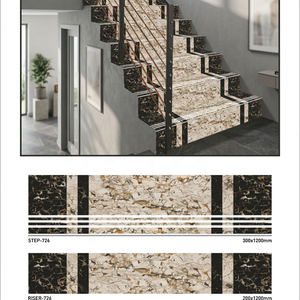 Azulejos de escalera con aspecto de mármol impreso en acabado mate-Nuevo diseño marrón de porcelana esmaltada, escalón de 1200x300mm y elevador de 1200x200mm - Product Image 1