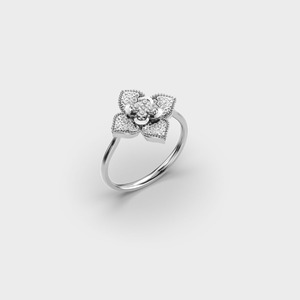 Bague de fiançailles en or blanc avec diamant rond taille brillant, sertissage pavé, forme fleur, bijoux fins classiques pour femme - Product Image 4