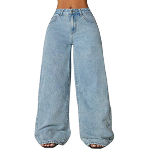 Jean en denim ample taille haute pour femme, coupe décontractée en coton respirant, pantalon tendance pour le quotidien, séchage rapide, idéal pour l'été - Product Image 1